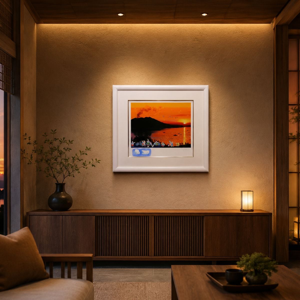 ヒロ・ヤマガタ 日本のエッセンス 桜島 風景画 作家直筆サイン 夕景