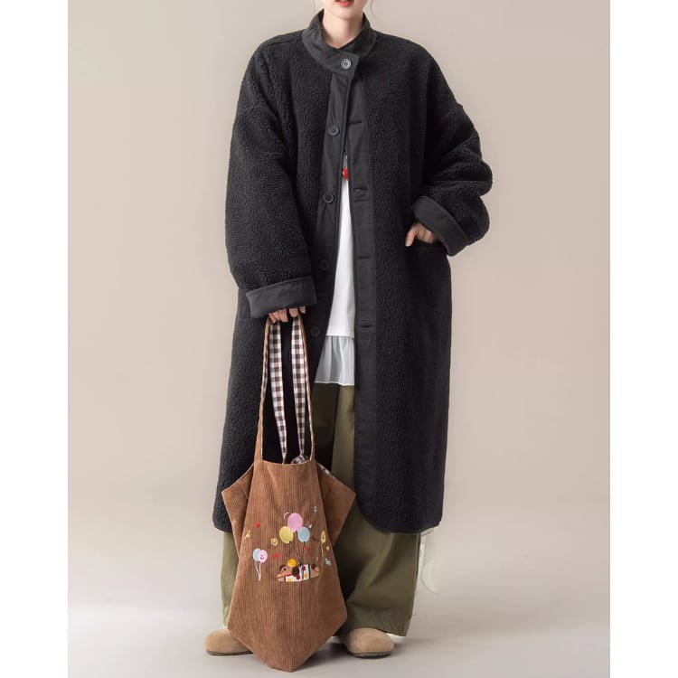 ボア襟 ボタンフロント ロング コート ◆2col L00338