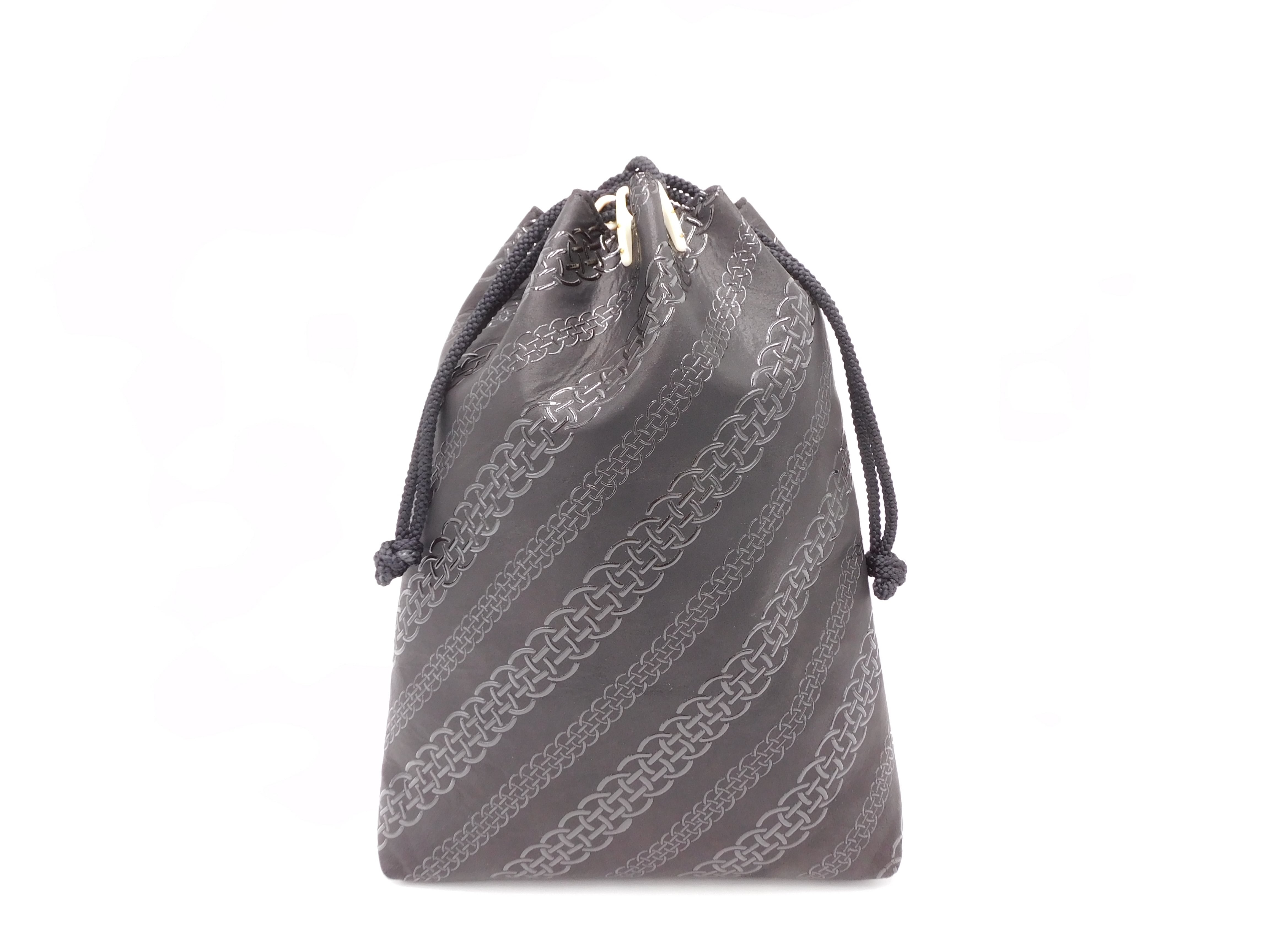 合切袋(中)黒/黒 輪繋ぎ柄