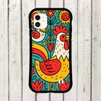 受注生産 iPhoneケース 鳥と花のサイケ民芸柄｜鳥モチーフ PSYF030C