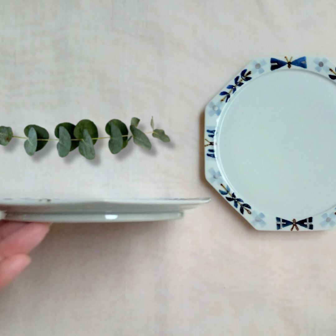 八角リム皿 中 「North Green」 十二月窯