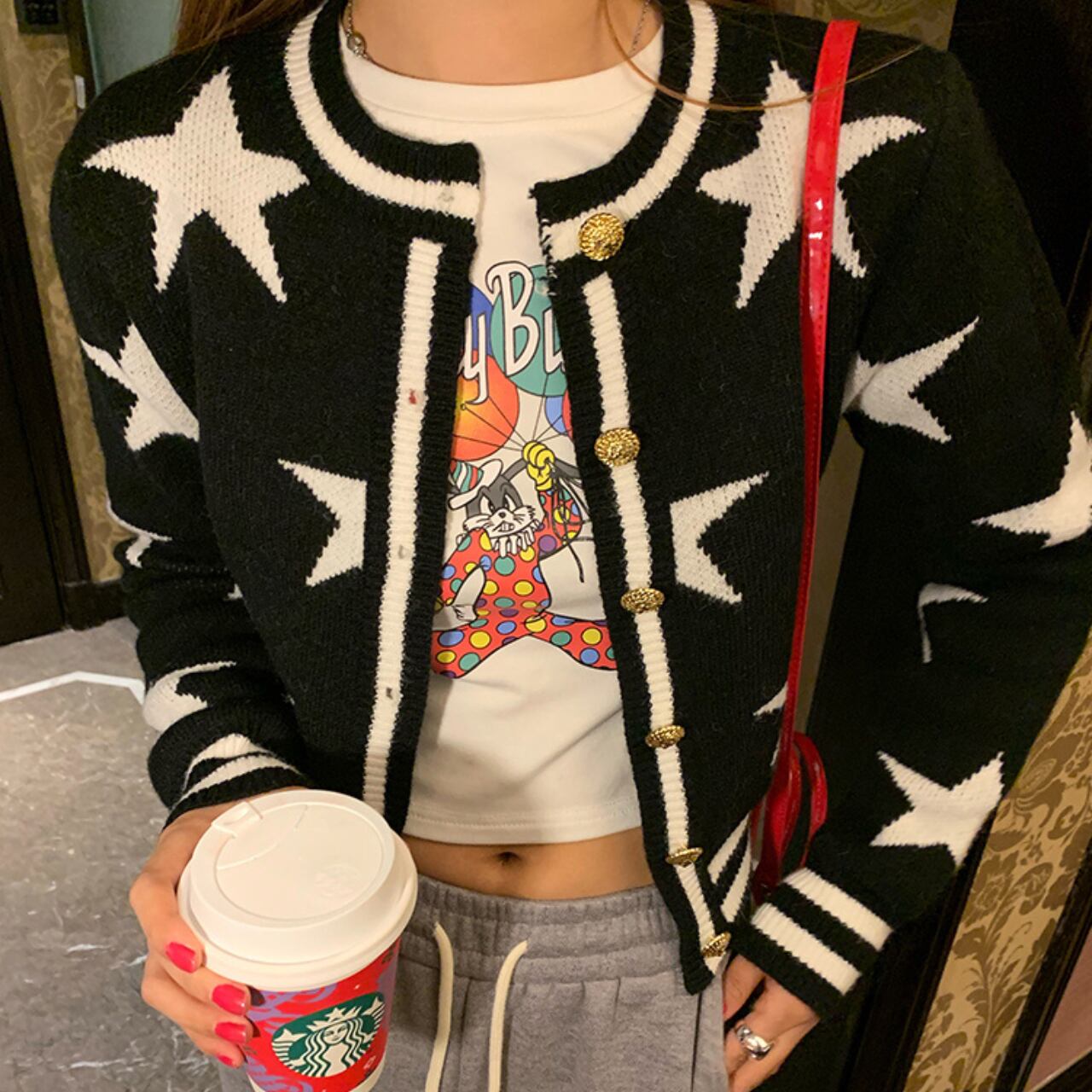 バイカラー ジャガードニットカーディガン A4318