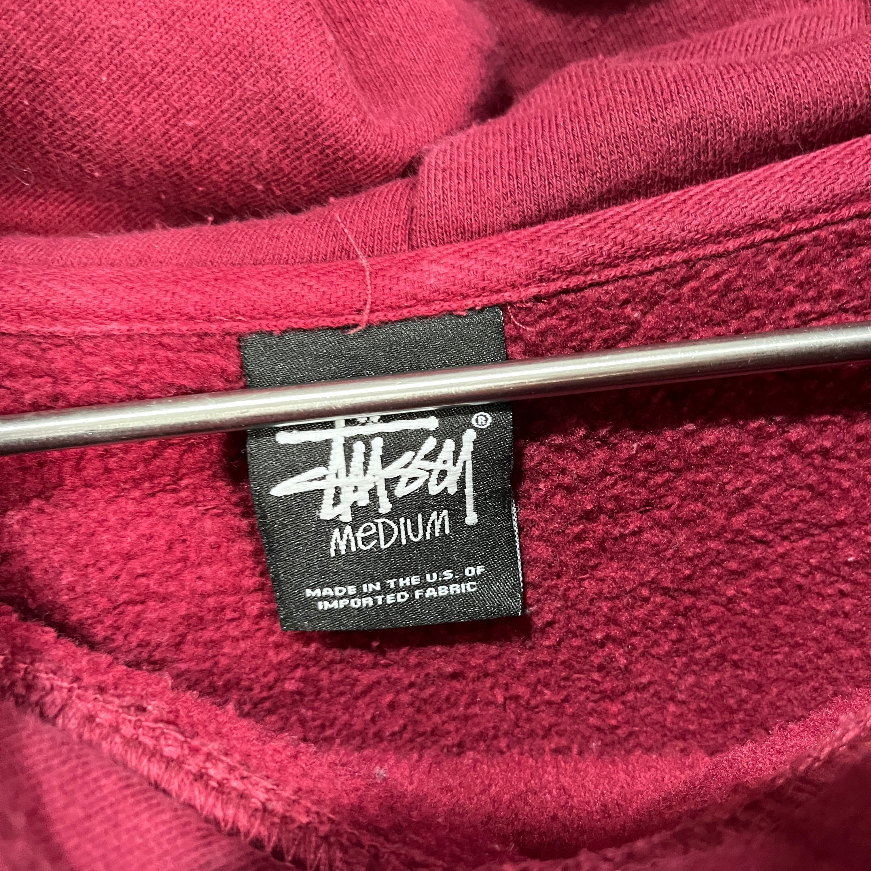 【希少デザイン】 STUSSY ロゴ刺繍 スウェット パーカー M ボルドー