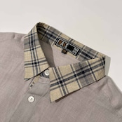 麻100% DAKS GOLF ダックス ゴルフ 襟チェック柄 半袖 リネン ポロシャツ サイズ M /メンズ/グレー系/薄手