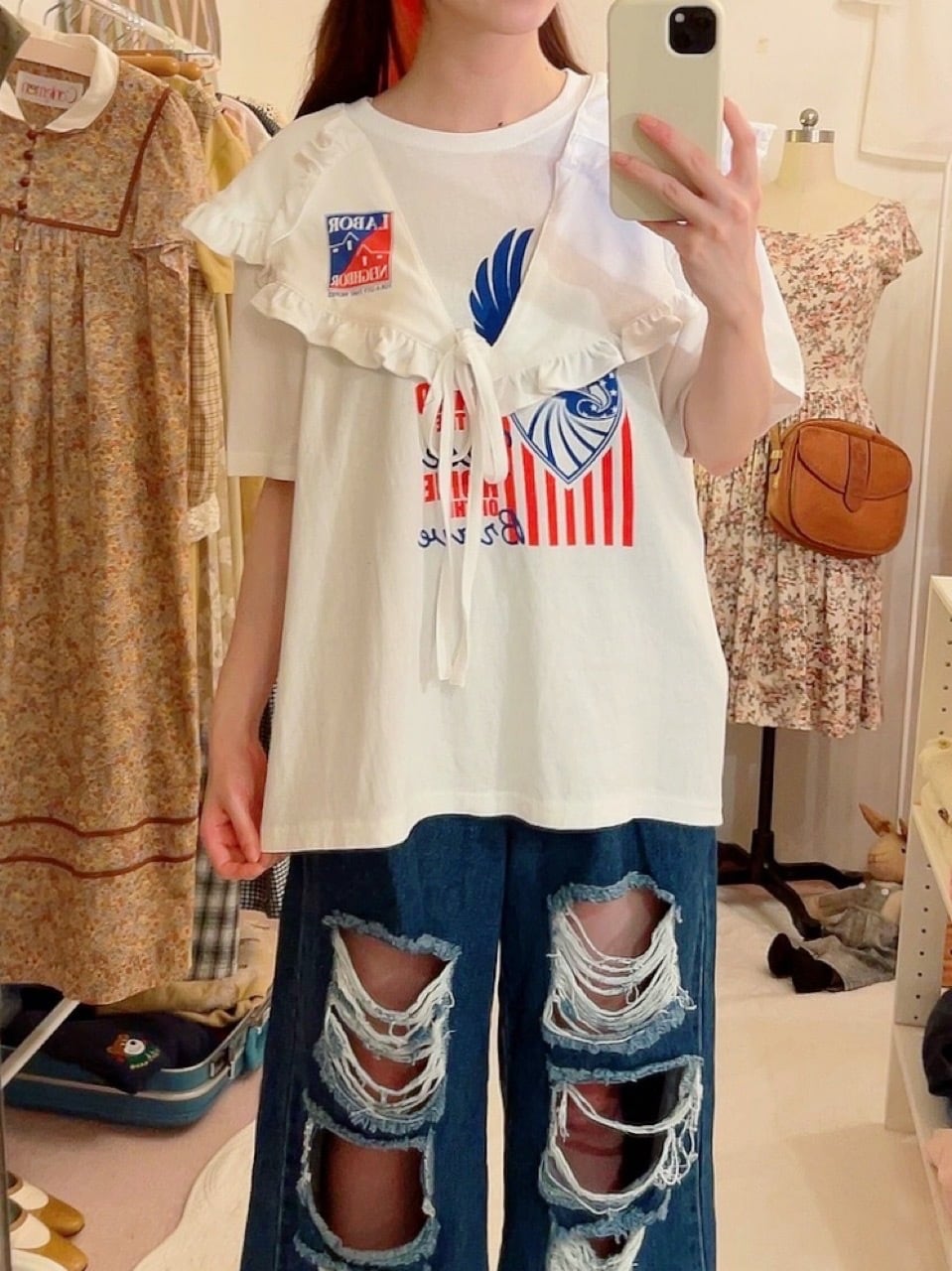 remake : frill open collar white big T-shirt / 01