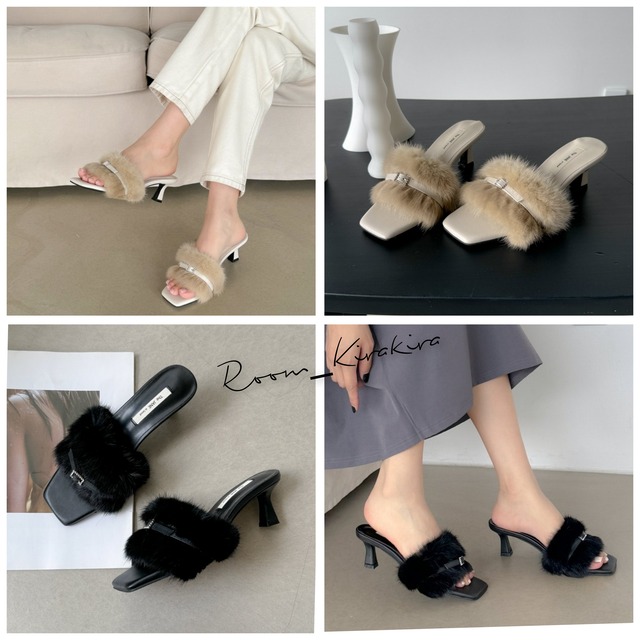 ミンクベルトヒールサンダル