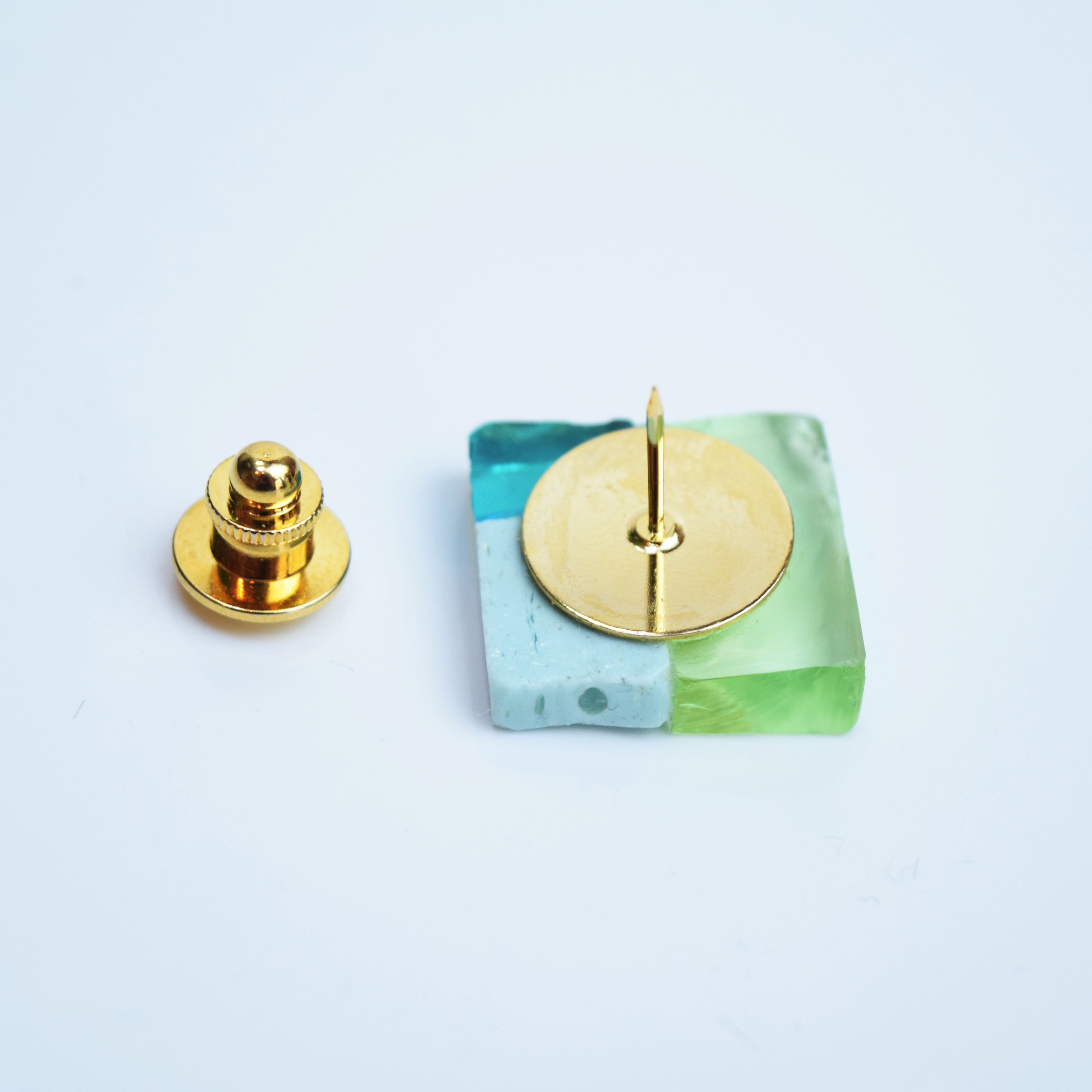 【ベーシック】ブローチL　ミント透明×ゴールド×ミント