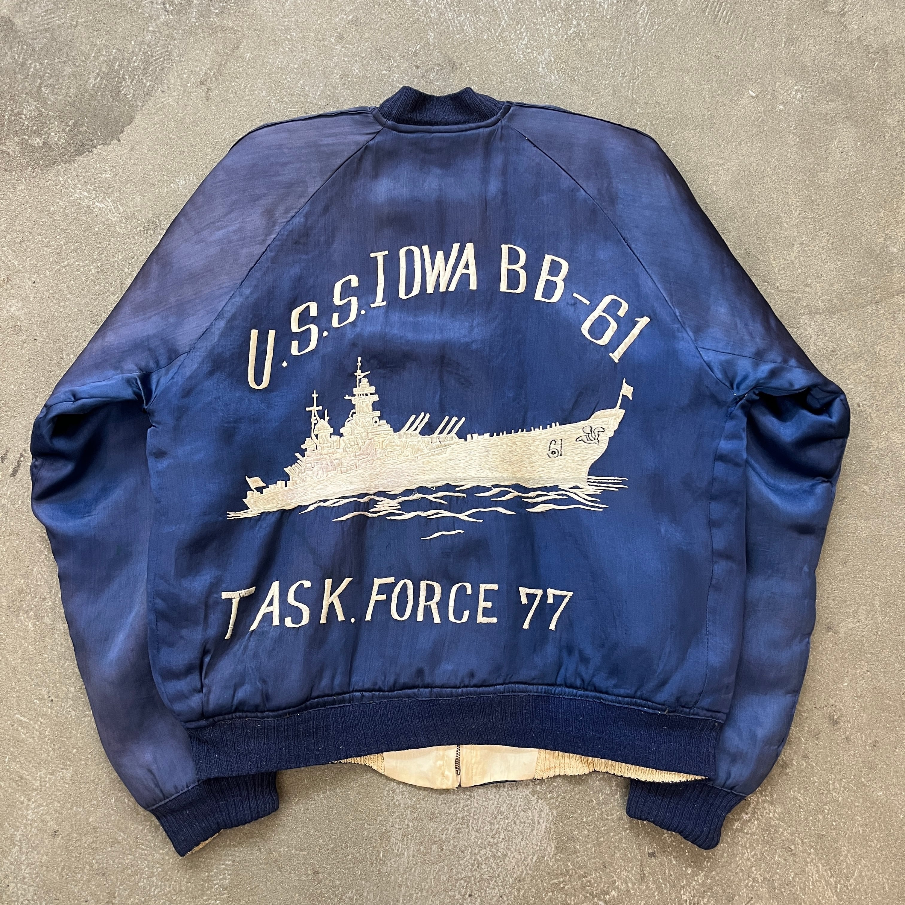 50s BattleShip Souvenior Jacket 50年代 戦艦 スカジャン 紺 XL位