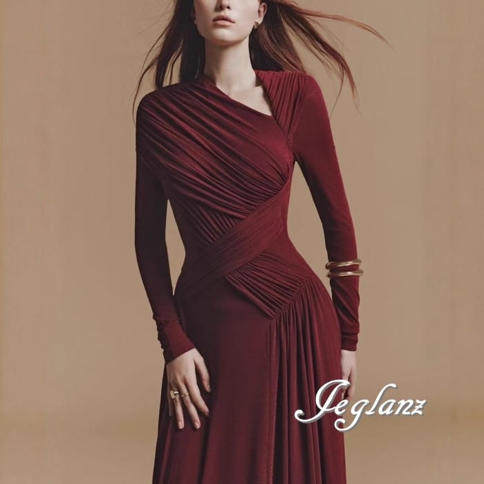 2色 美ライン イブニングドレス ワンピース アシメ ドレープ ♪(MB572)ζ