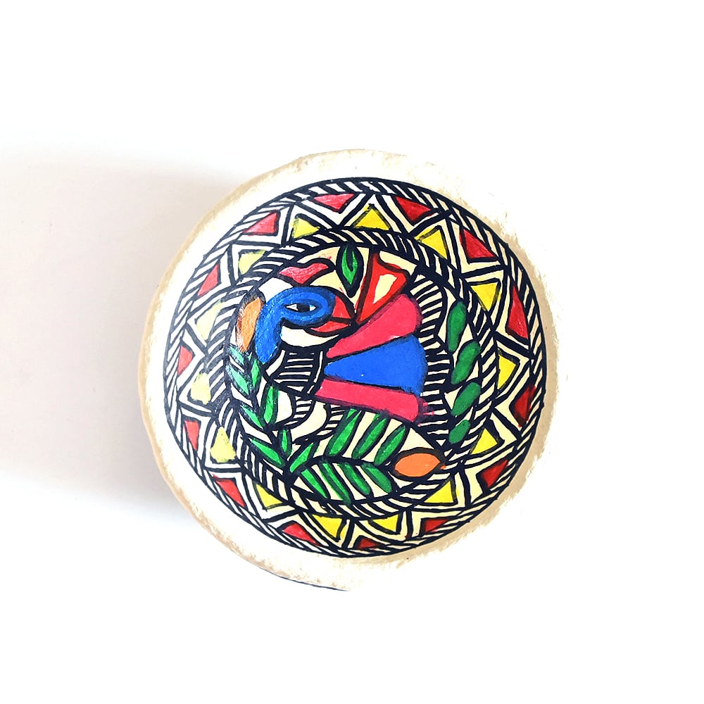 インド マドゥバニ (ミティラー) アート ペーマーマッシュ 丸皿