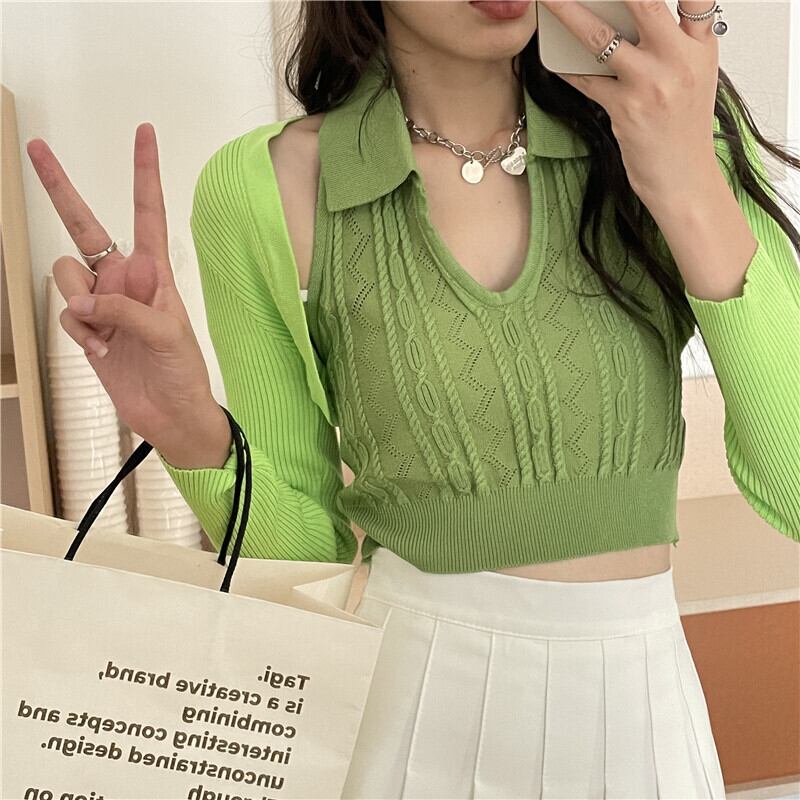 スタンダードホルターニットレディースサマースタイルバック薄手ショートジャケット レトロ 大人ガーリー スウィート キュート カジュアル 夏物 クレセントシティ80311406116