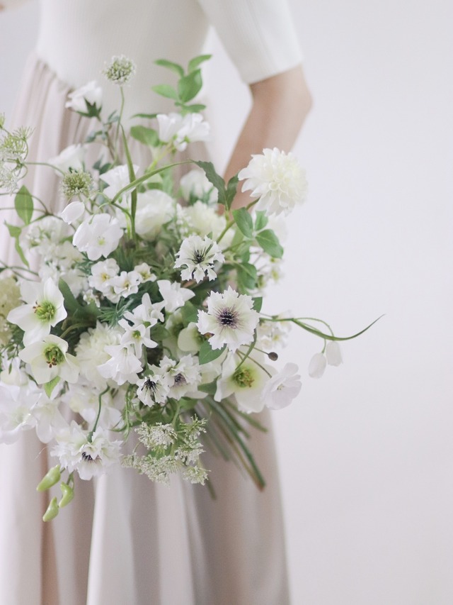 〈 完成品販売ブーケ 〉champetre white artificial flower bouquet