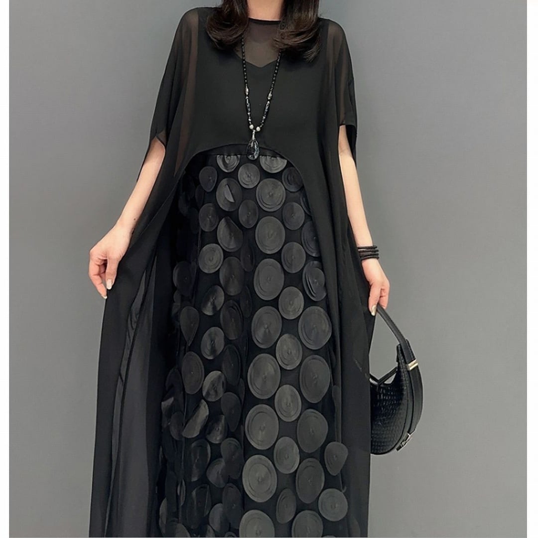 TRALALAドット柄パンツワンピース 立体的ドット柄アシメントリーワンピース2点セット ON0423 | Style