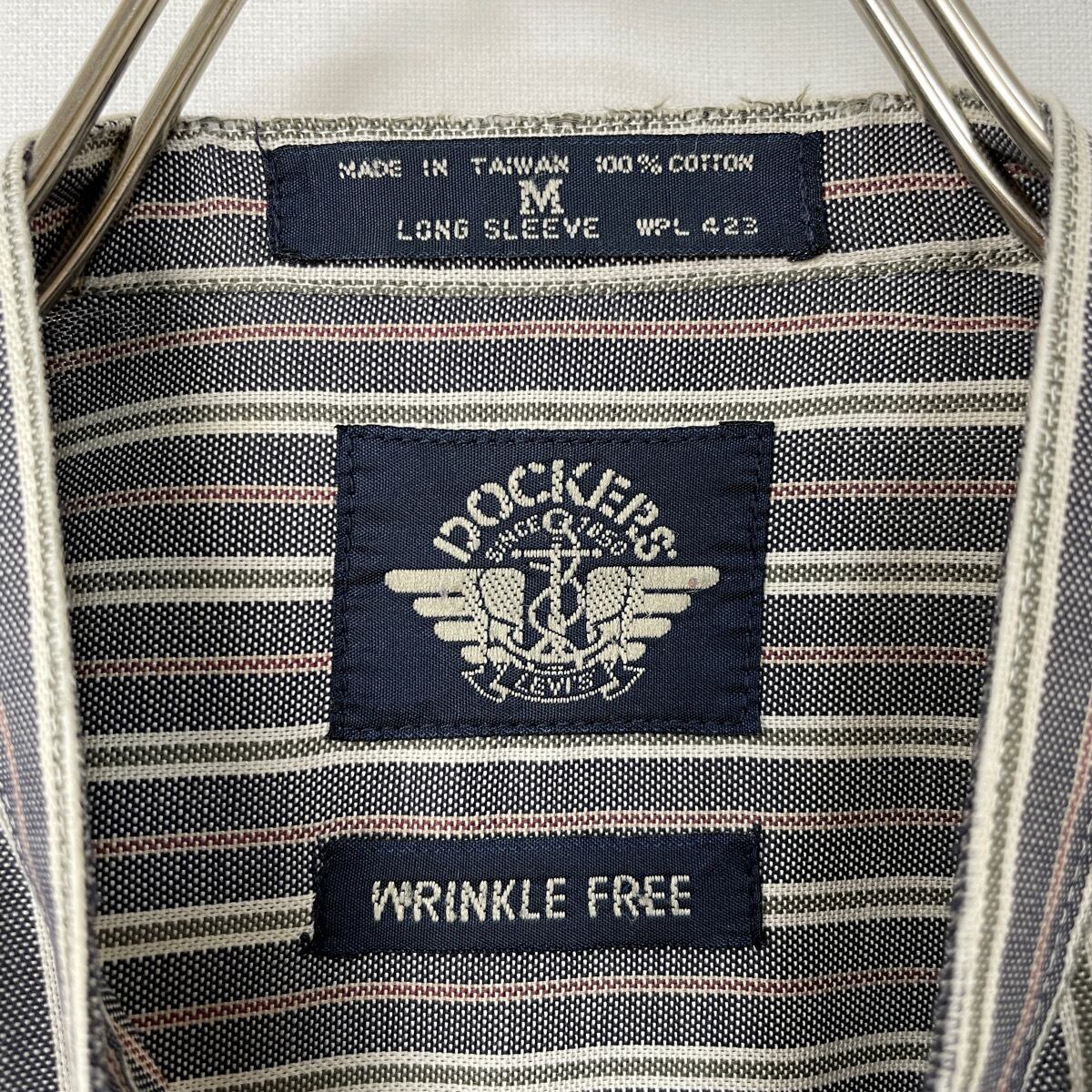90s DOCKERS バンドカラーシャツ ストライプ 古着 ヴィンテージ ノー 