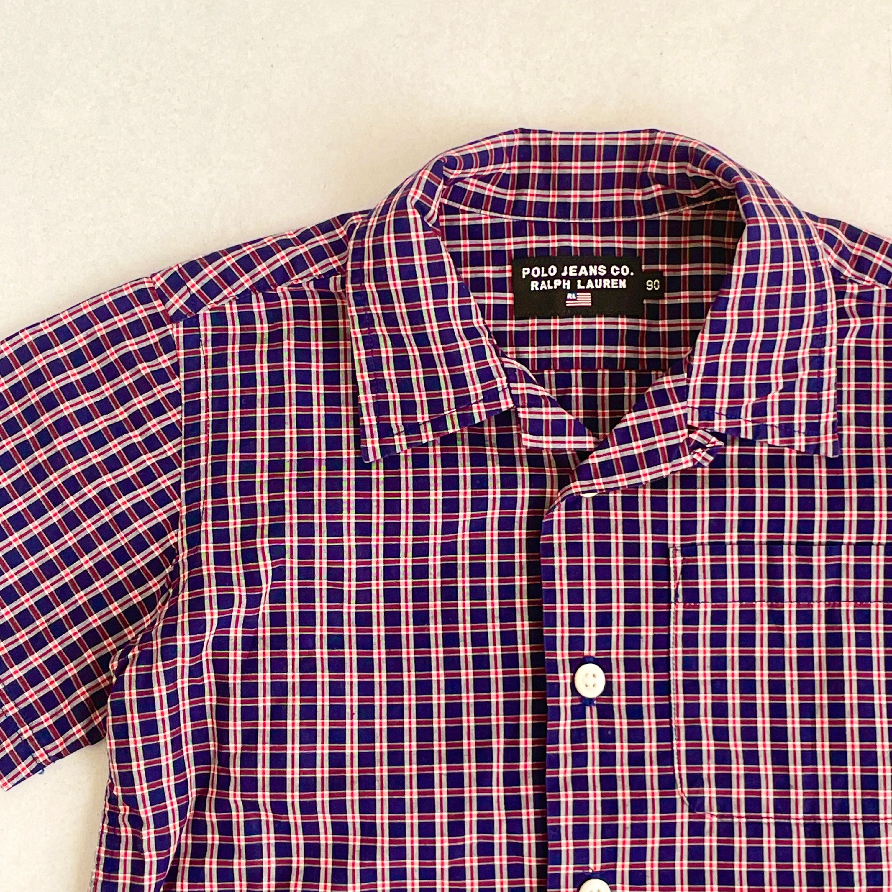 90cm】POLO JEANS RALPH LAUREN S/S check open collar shirt / ポロ