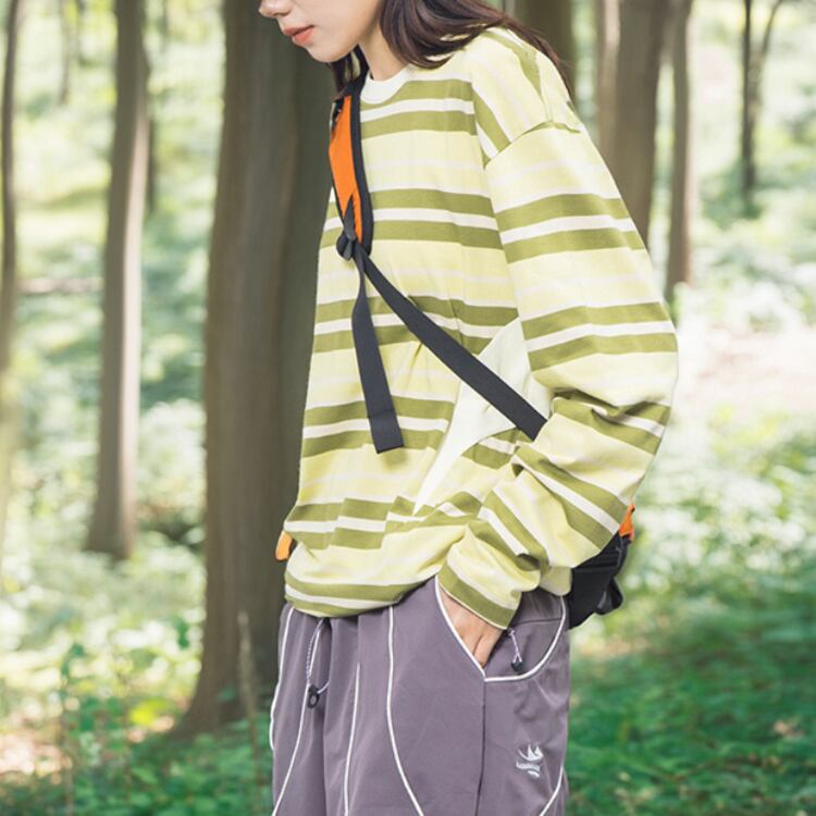 Long Sleeve Border Pattern Loose T-Shirt ‐3col‐ A0643