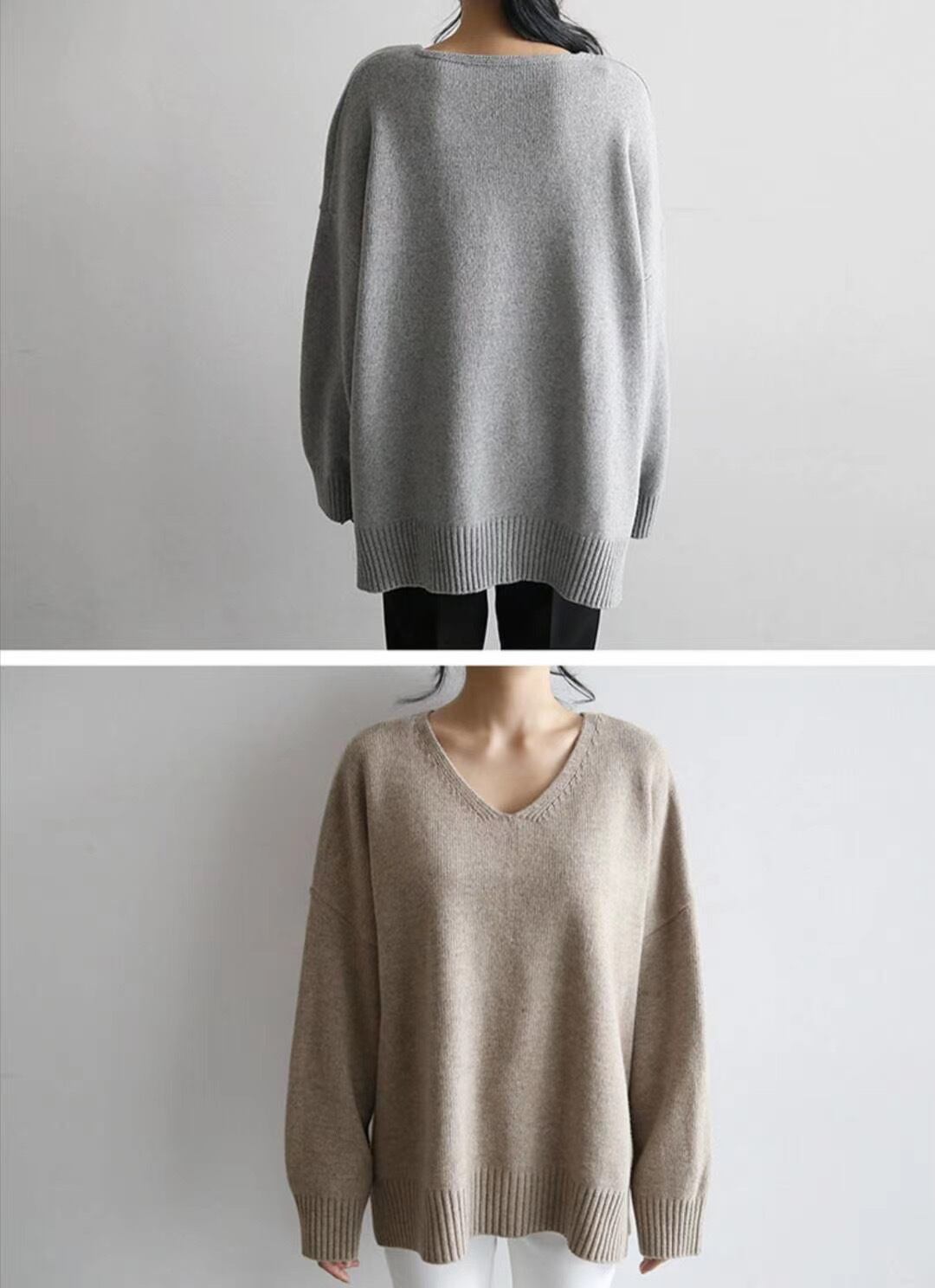 Vネックゆったりニット