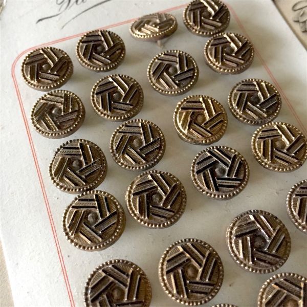 19世紀 France 幾何学の金薔薇と黒ガラスボタンセット 6p