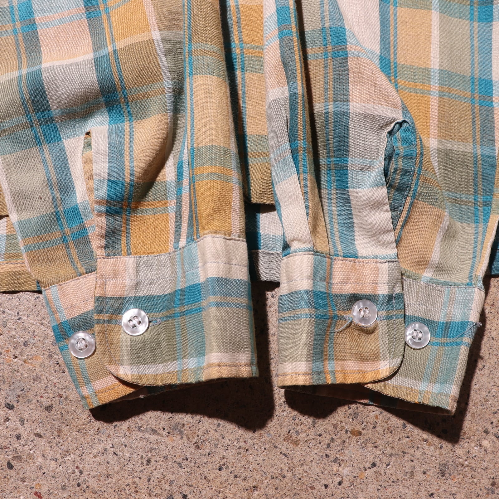 美品 L 70s 日本製 長袖開襟チェックシャツ コットンポリ ビンテージ