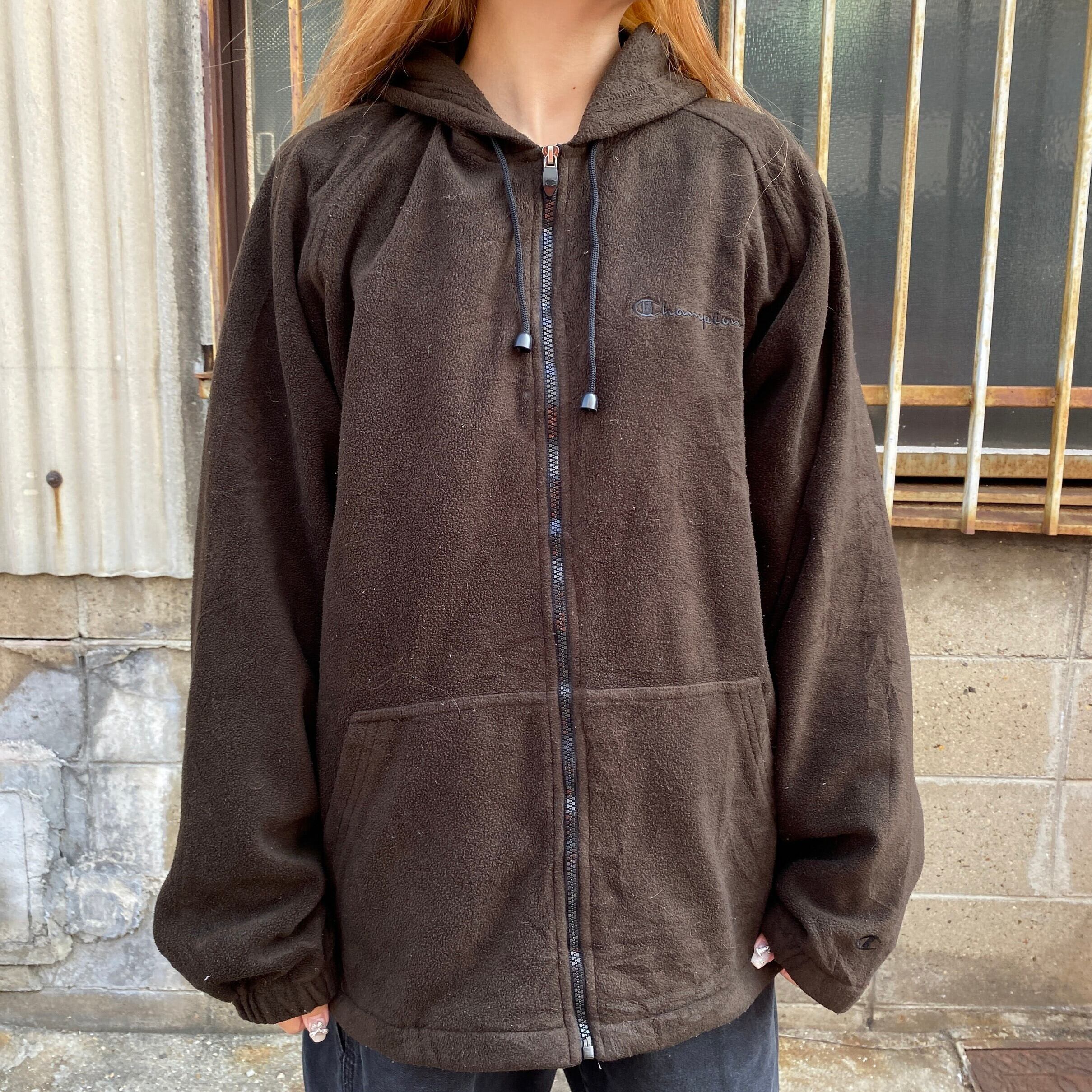 Champion チャンピオン フルジップ フリースパーカー メンズl 古着 ワンポイントロゴ刺繡 ブラウン 茶色 パーカー Cave 古着屋 公式 古着通販サイト