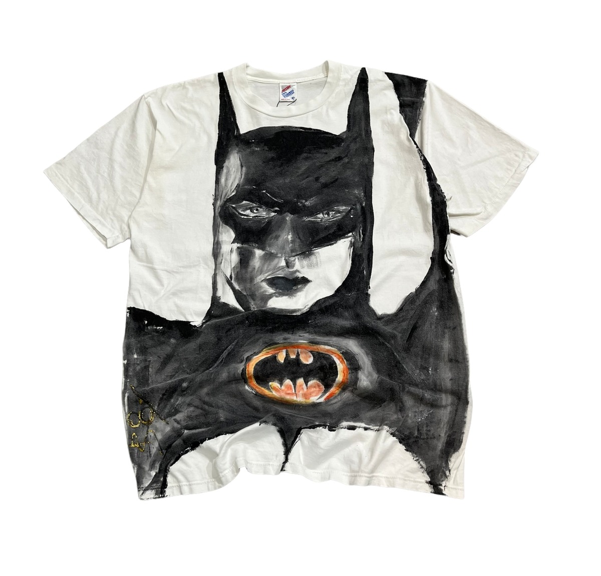 USA製 90年代 size:XL【 batman 】バッドマン プリントTシャツ ハンドペイント ホワイト ブラック 白 黒 古着 古着屋