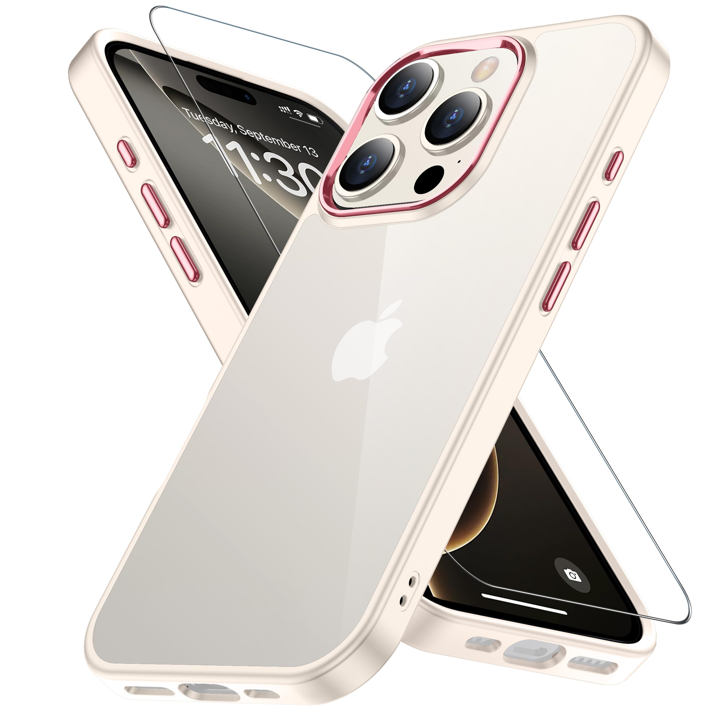 【数量限り】iPhone 16 Pro ケース ベージュ レンズ・ガラス保護付き 黄変防止 アイフォン16 プロ用 耐衝撃 アイフォン 16 ぷろ用 指紋防止 落下防止 耐久性 ストラップホール付き 薄型 軽量 ソフト ワイヤレス充電対応 アイホン16pro(6.3インチ)カバー