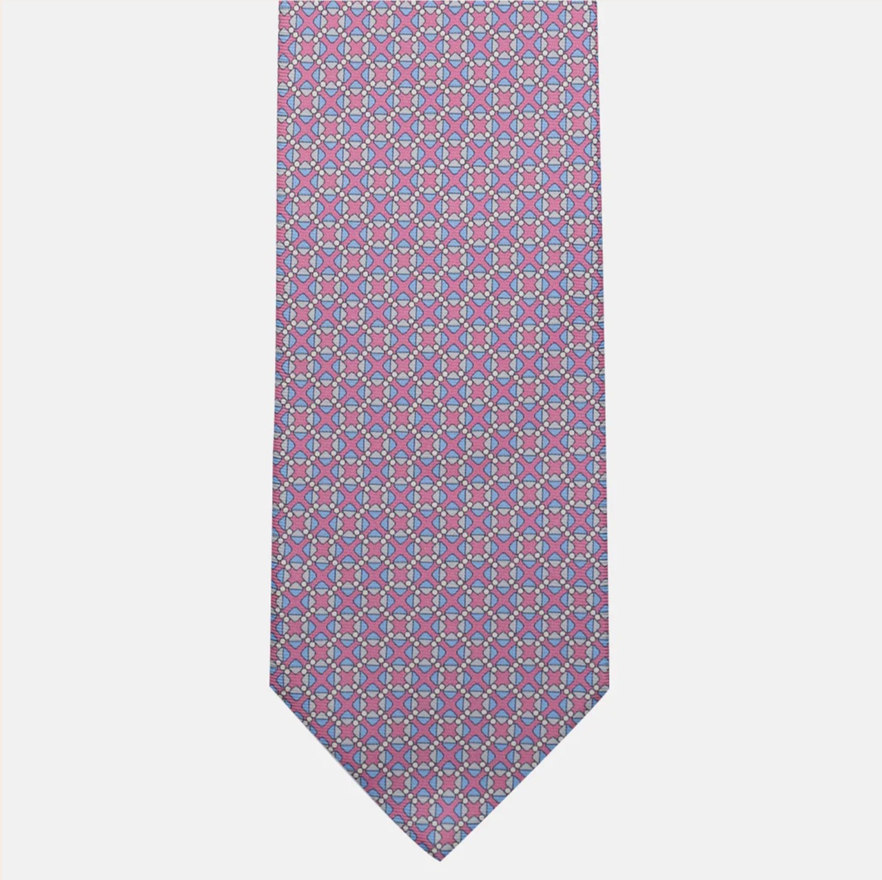 3-Fold Silk Tie, Geometric Pattern, Pink - JA055942-2