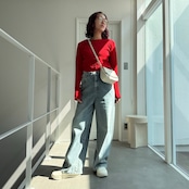 配色ラインリブknit/レッド