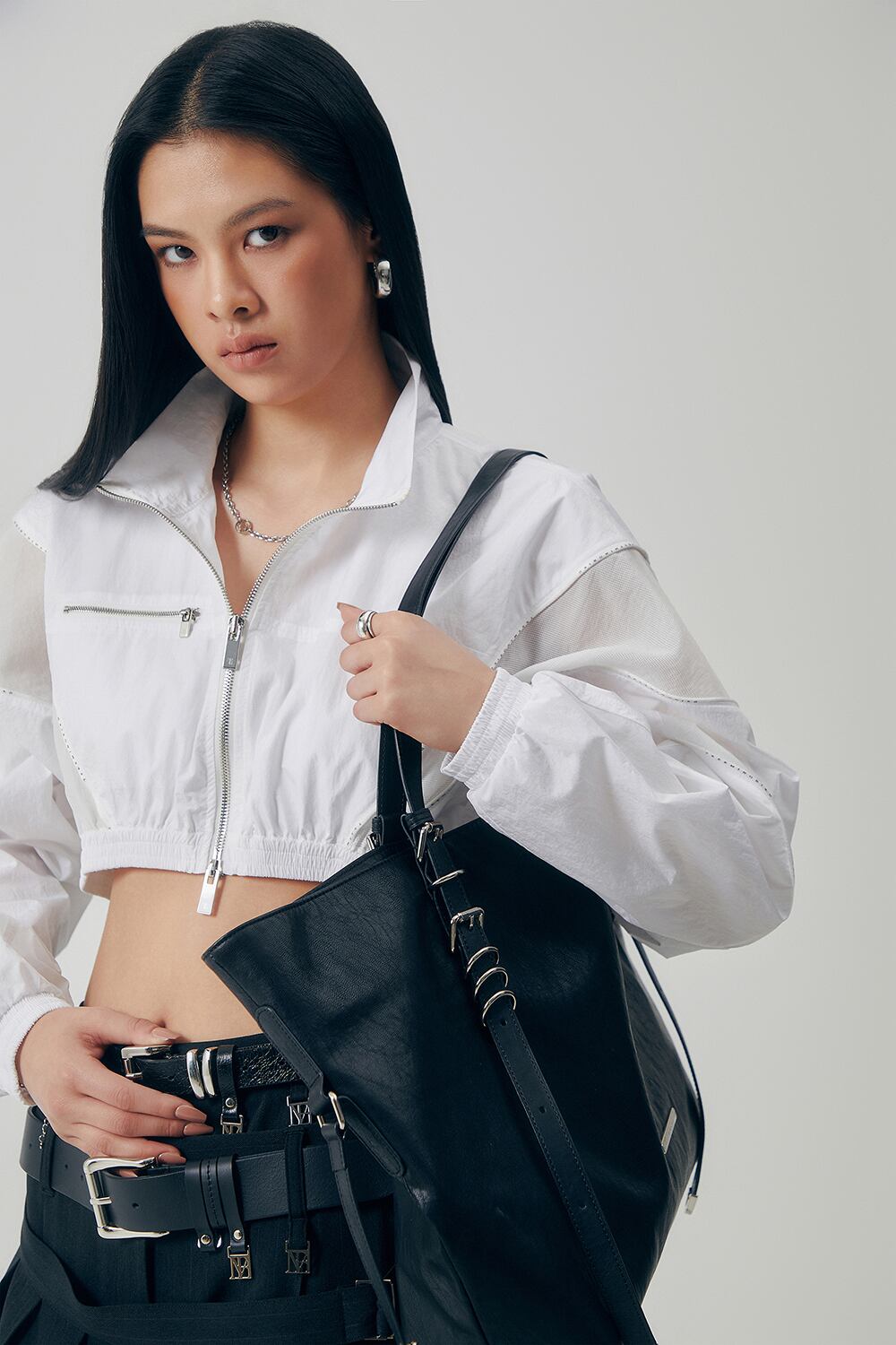 TREEMINGBIRD] Multi Belted Strap Shopper Bag [ Black ] 正規