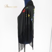 フラメンコ 衣装 シージョ ピキージョ 黒 花柄 刺繍 トライアングル フレコ ダンス ブラック系 三角形 小物 装飾 舞台 発表会 イベント ロング フラメンコシージョ お洒落 アイテム フェスティバル パーティー ダンス衣装