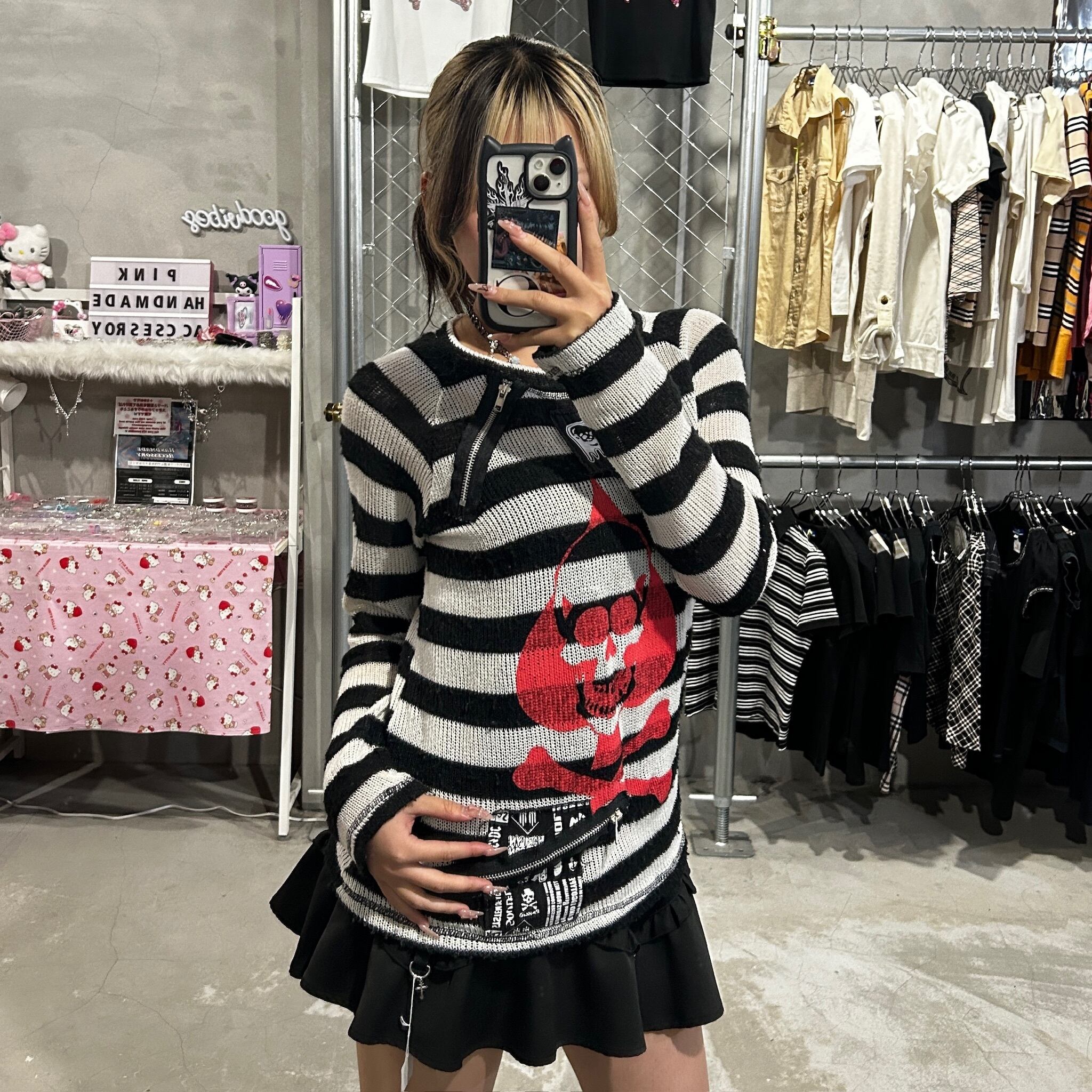 h.ANARCHY 長袖 ボーダー オフショルダー　 h.NAOTO ボーダー パンク h NAOTO h ANARCHY ロンT 長袖 ボーダー パンク