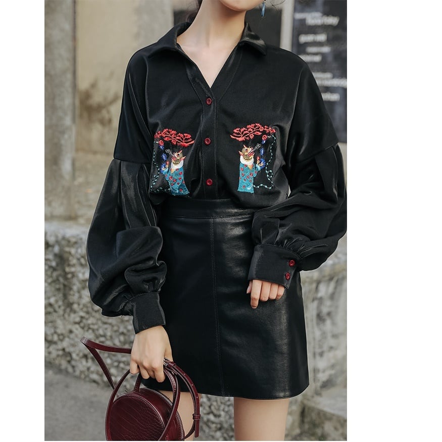 V neck tiger retro shirt*S-185