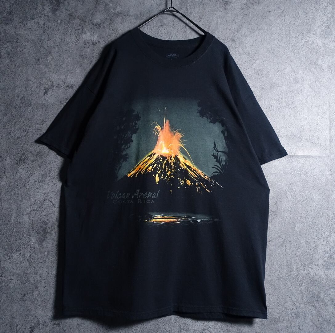 Black Volcan Arenal Landscape Printed T-Shirt