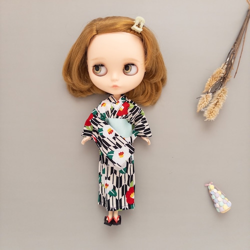 【夏限定】浴衣セット（黒モダン帯水色）リカちゃんネオブライス