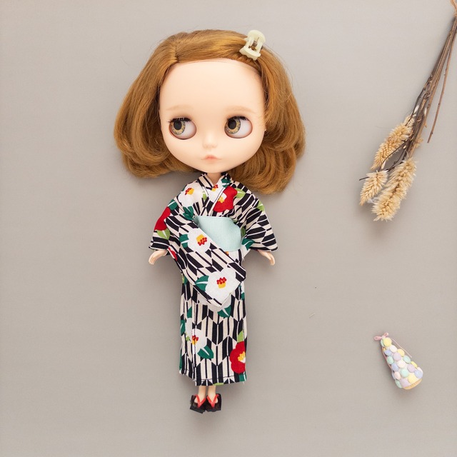 【夏限定】浴衣セット（黒モダン帯水色）リカちゃんネオブライス