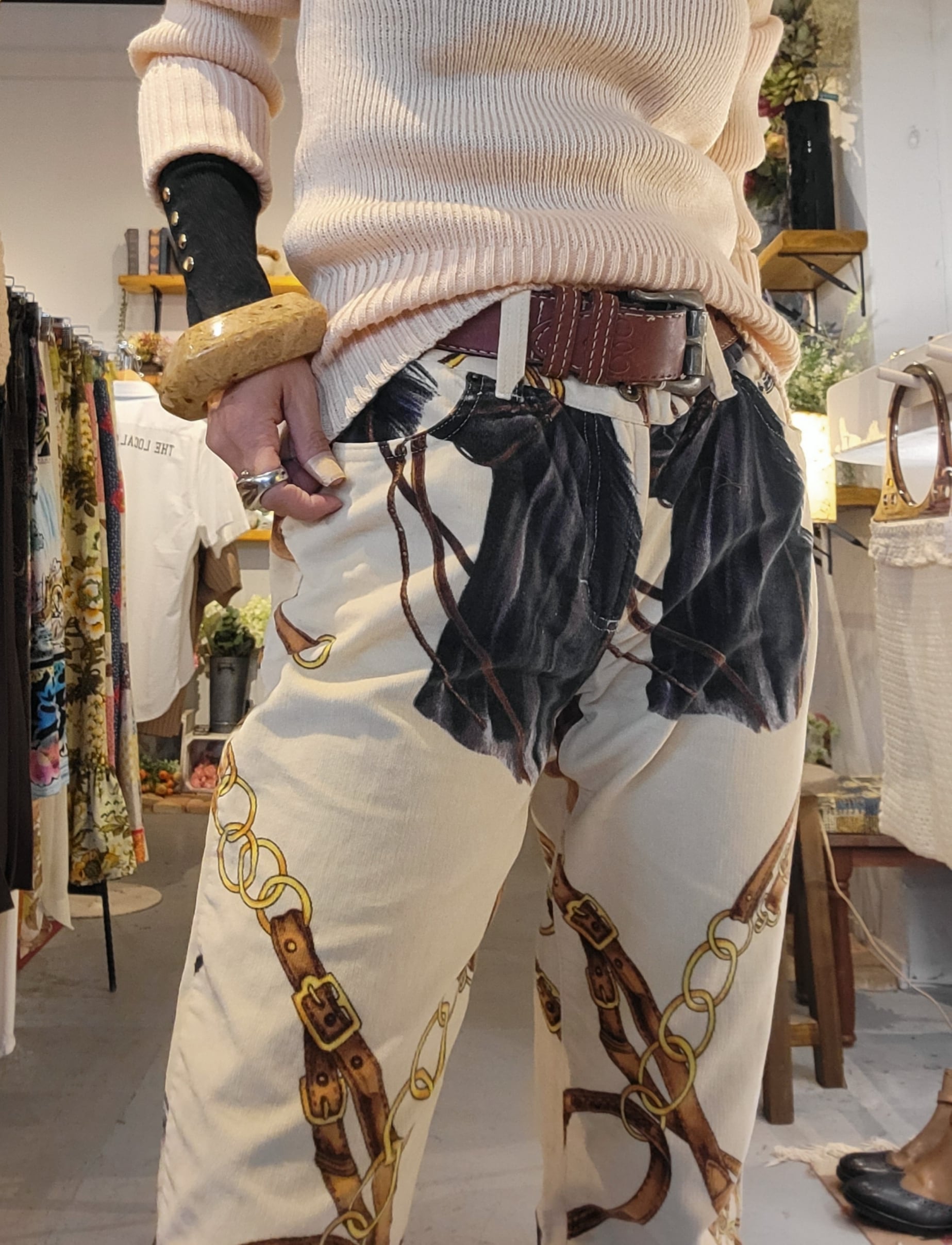 THPT057 Dolce & Gabbana 馬柄ベロアパンツ | alocasia vintage