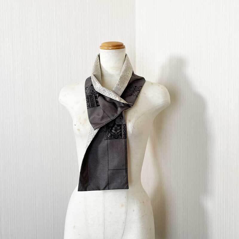 限定1点！着物リメイクうこん色水玉ストライプの銘仙からショールコート