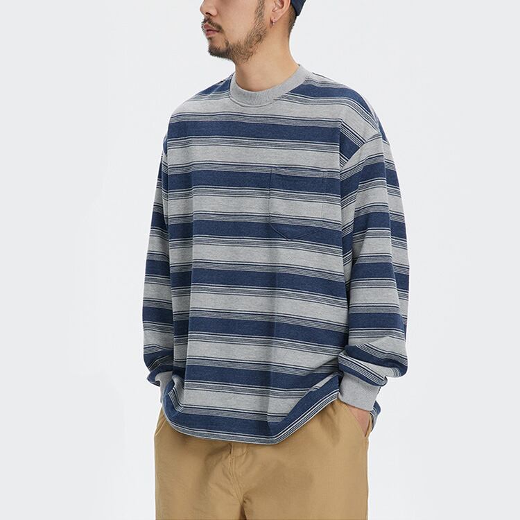 ★STRIPED LONG SLEEVE ROUND NECK T-SHIRT　　　A0424