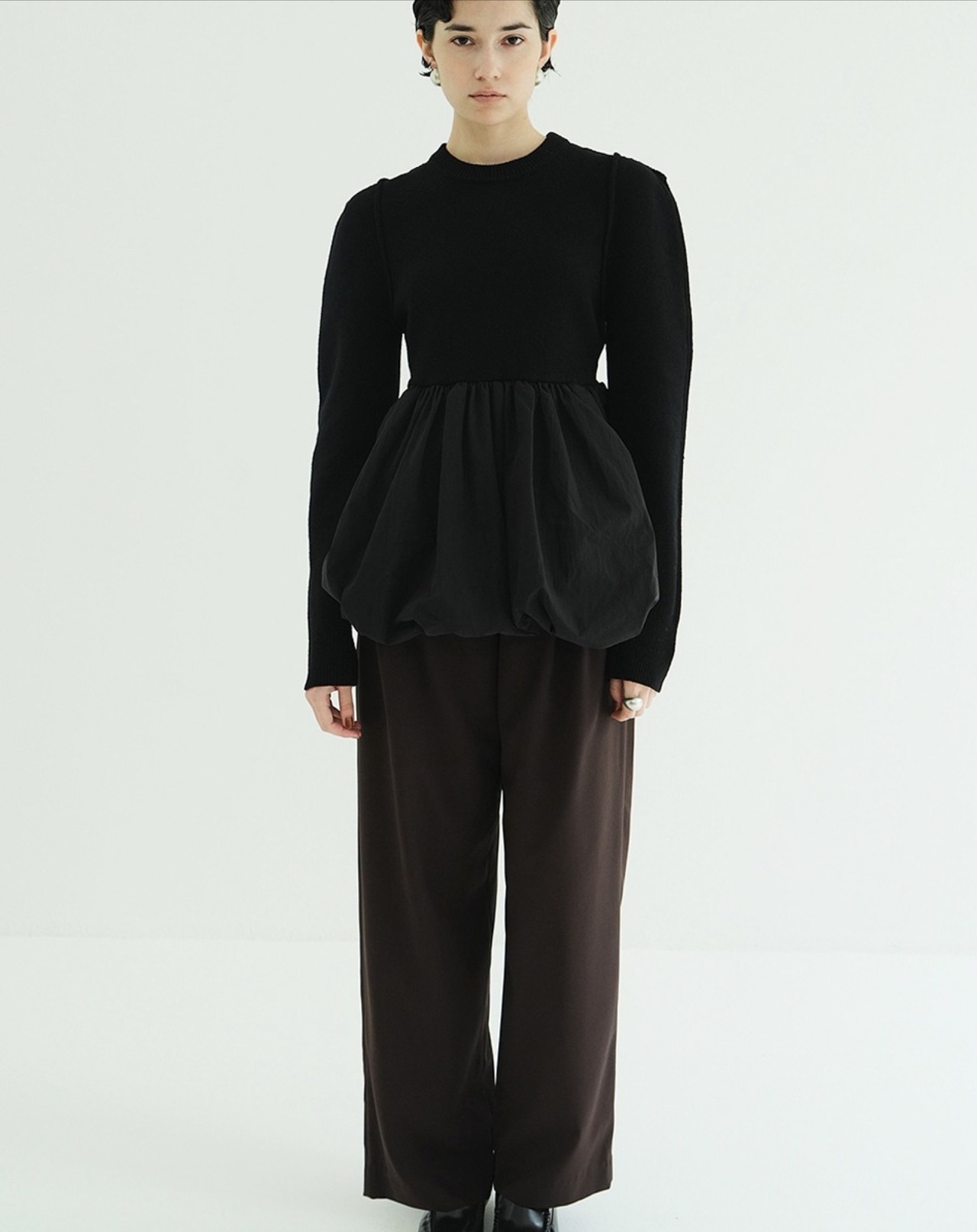 CLANE DOCKING POWERSHOULDER KNIT TOPS 2色展開