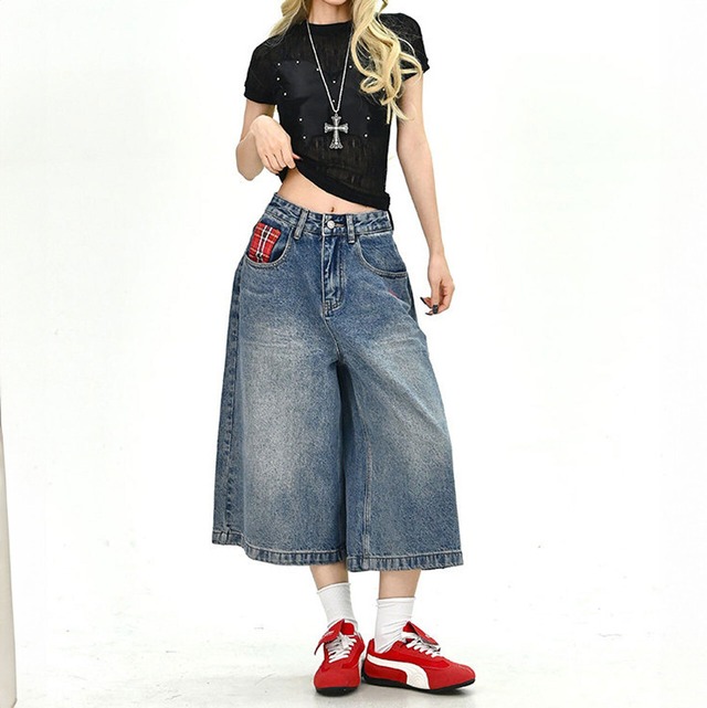 スターエンブレムワイドクロップドデニム 1col   R01696