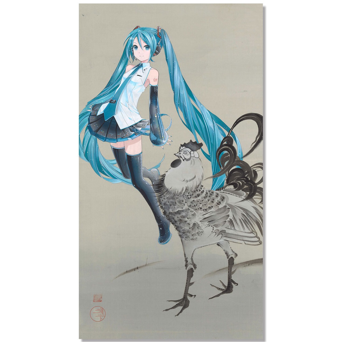4582659781883限在】琳派マルチタペストリーのれん「初音ミク 若冲鶏1 