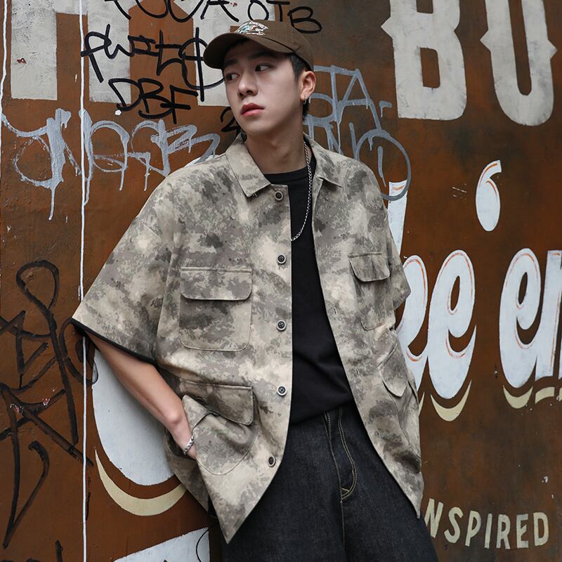 全2色 シャツ 迷彩 半袖 カジュアル シンプル 羽織 おしゃれ