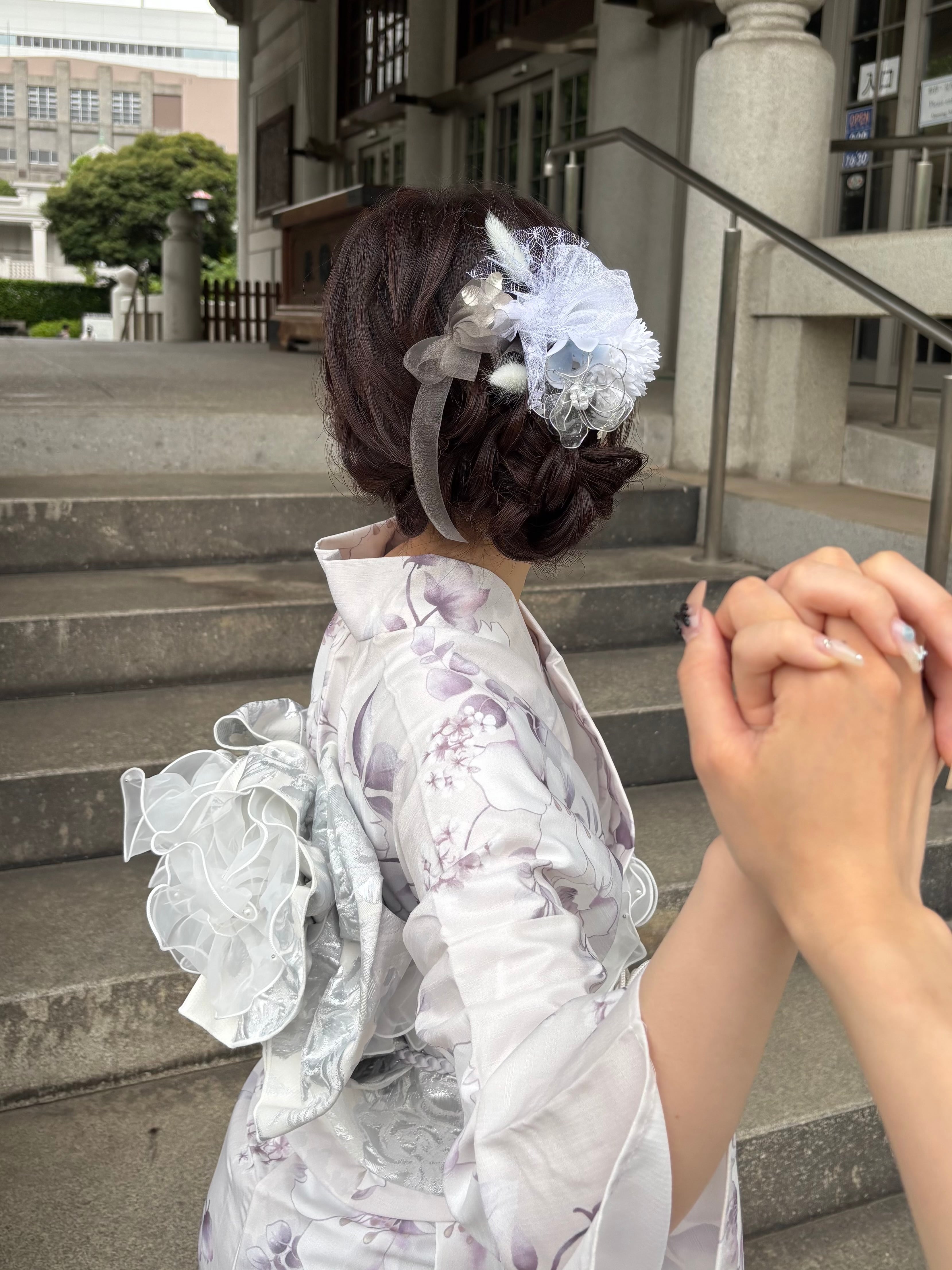 12 Yukata collection ice blue flower & tulle | Hanakanzashi