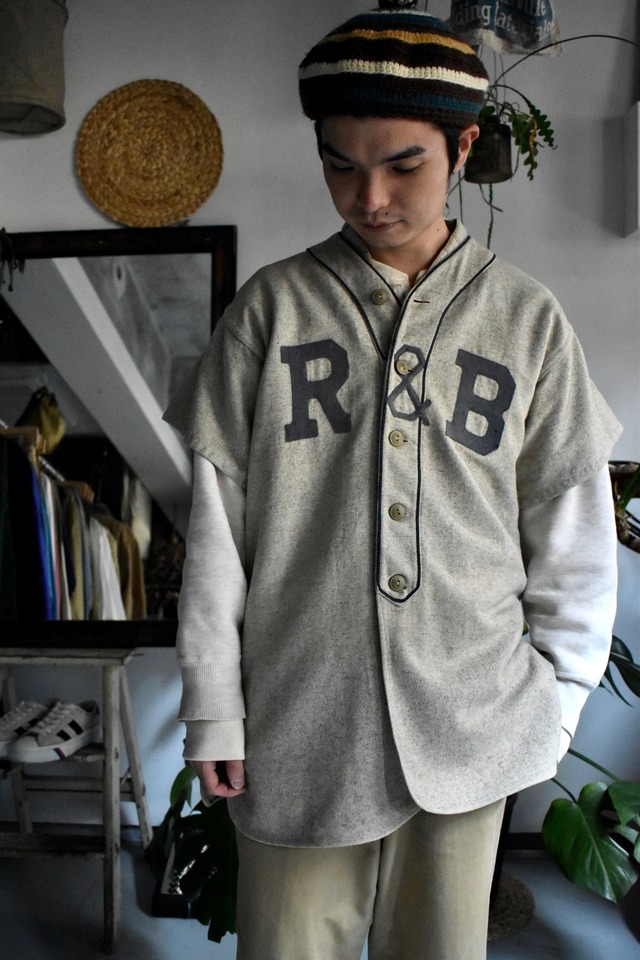 30‘s− vintage wool  s/s baseball  shirts size men'sML