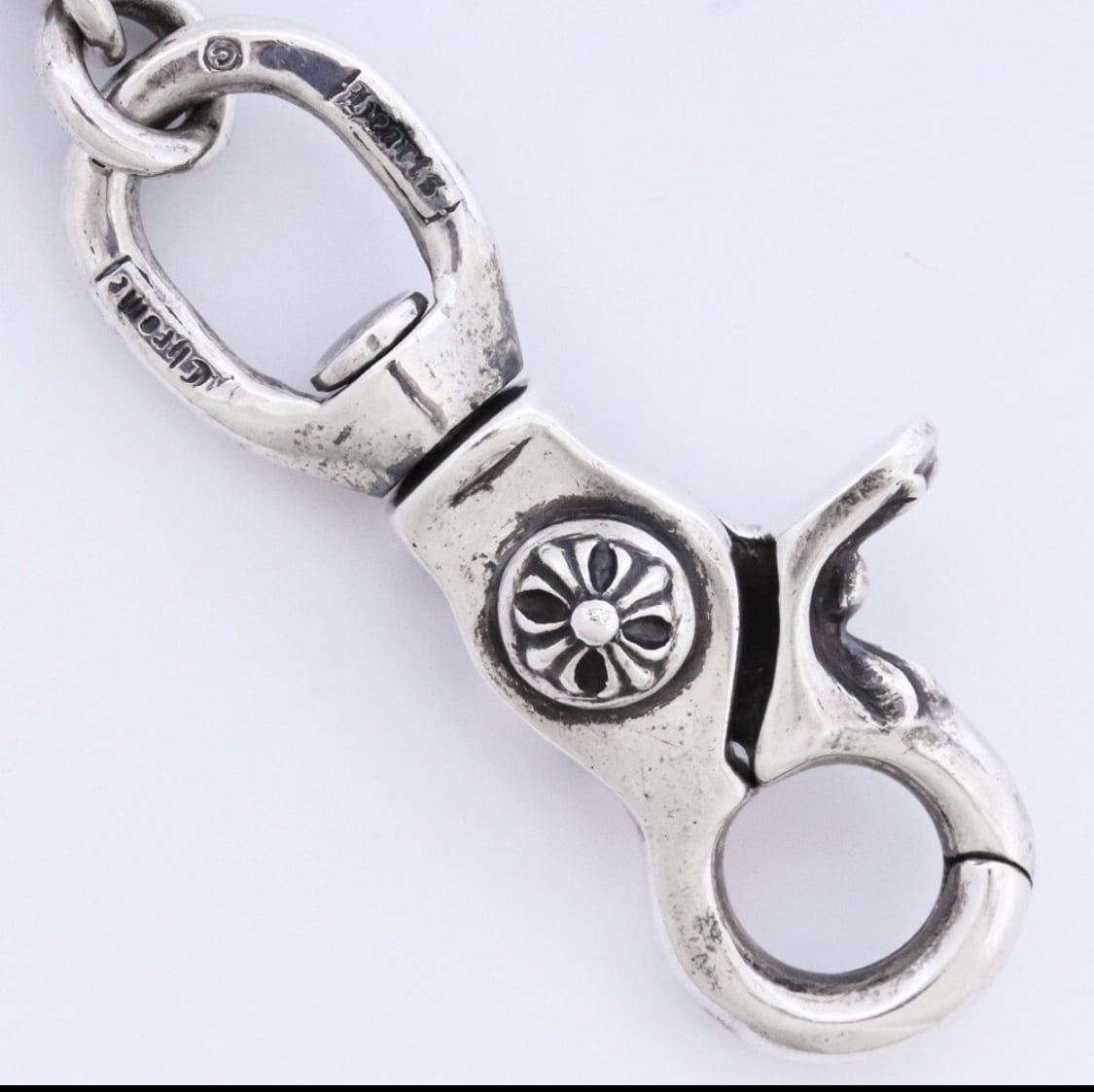 ウォレットチェーンシルバー925 クロスボール　2クリップ ステンレス クロスボール ウォレットチェーン スカル フック メンズ