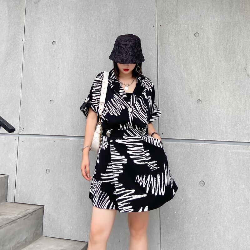 ドレス サマーウェスト薄手カラープリントスカート 大きめサイズ 夏物 ラブタオタオダレンハウス2890919067