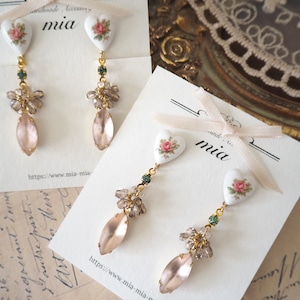 Rosy Heart Dropピアス/イヤリング（レッド系）