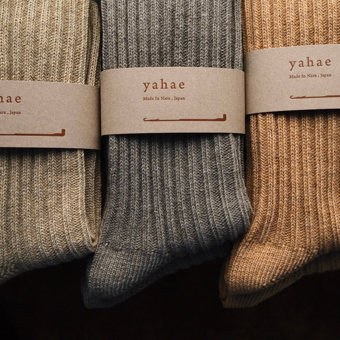 yahae (ヤハエ)   “サリーフォックス・オーガニックカラードコットンとヤクの混紡リブソックス”  ( Sally Fox )  靴下の本場・奈良広陵町製