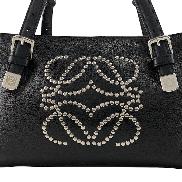 LOEWE ロエベ ハンドバッグ ブラック アナグラム スタッズ レザー ミニボストン vintage ヴィンテージ オールド ebimhj