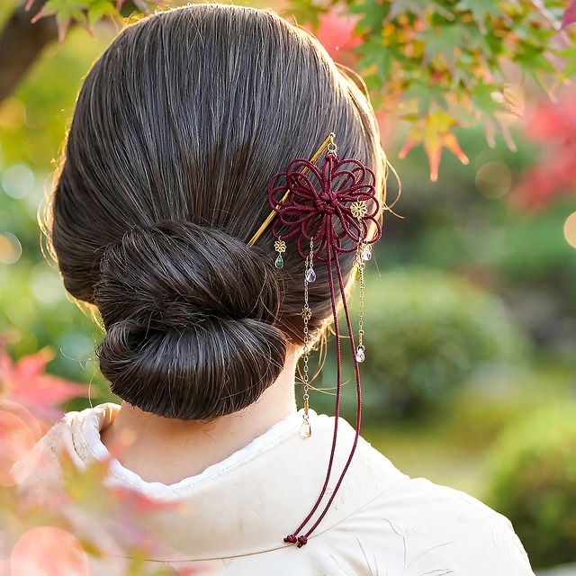 飾り結びかんざし「凛と綺羅」【＋チェコビーズ】浴衣・着物・フォーマルな和装ヘアに。